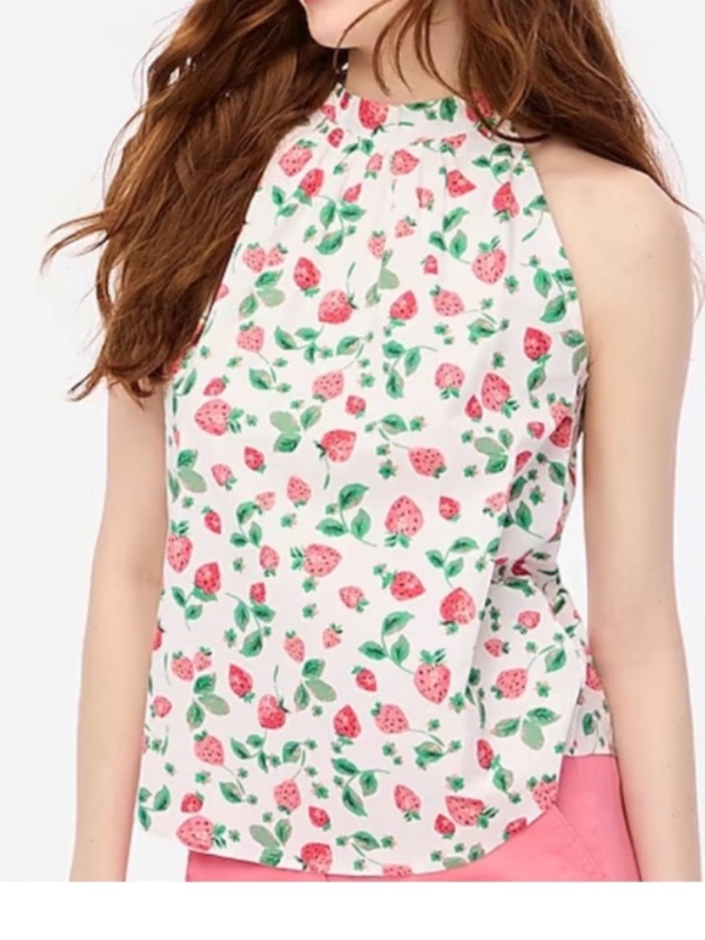 J. Crew Factory White Halter bow back keyhole strawberry print top blouse XXS